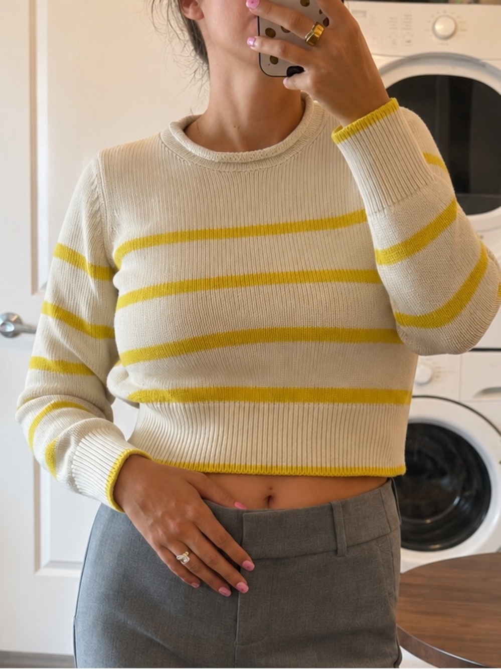 GAP Cream Sweater with Yellow Stripes
